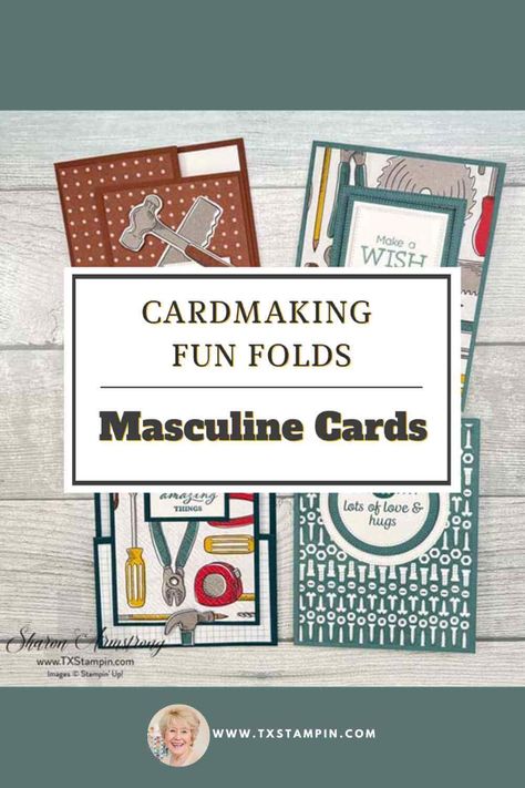 I love making handmade cards and I’m always in search of Masculine Card Designs. It’s even better when they are easy to make! Sharon Armstrong (TxStampin) has a wonderful Masculine Fun Fold Class where she teaches you how to make several amazing cards for the guys. You’ll be hooked on this class and there are no fishing lures needed! Cards For Men Handmade, Masculine Cards Handmade, Father's Day Cards Handmade, Paper Card Design, Card Making Ideas Easy, Stampin Up Birthday Cards, Simple Birthday Cards, Fun Folds, Masculine Birthday Cards