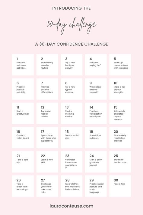 a pin that says in a large font A 30-Day Confidence Challenge Comfort Zone Challenge, Confidence Challenge, How To Become Confident, Positivity Challenge, Out Of Comfort Zone, Gratitude Jar, How To Believe, Liver Diet, Believing In Yourself