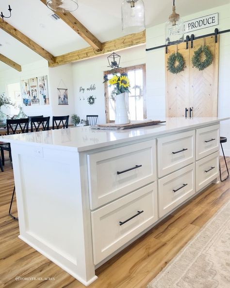 Kitchen Island End Panels, White Kitchen Drawers, Kitchen Island Ends, Island With Drawers, Kitchen Island With Drawers, Green Kitchen Island, Shiplap Kitchen, Kitchen Island Storage, Kitchen Island Cabinets