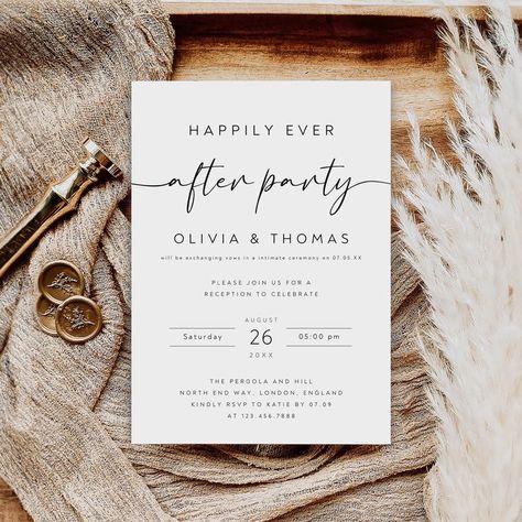 Happily Ever After Party Invitation, Wedding Reception Party Invitation, Wedding Elopement Announcement, Reception Evite ◆ Product Details: Instant access to edit the template after purchase. Digital file for printing and digital sharing. Editable template on the Canva website or app. ◆ How to Purchase and Access: Purchase the editable template. Access the design through ETSY with a PDF download containing an embedded link. Follow the link to personalize the design on Canva.com. ◆ Sizes Availab After Party Invites Wedding, Elopement Party Invite, Wedding Invites For Reception Only, We Are Eloping Announcement, Happily Ever After Party Sign, Wedding After Party Invite, Reception Only Invitations Wording, Elopement Dinner Invitation, Happy Ever After Party