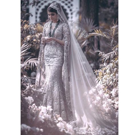 The showstopper in all its glory ✨✨✨ #palaisindochine #élan #sherezadejewellery #abdullahharris Albina Dyla Wedding Dresses, Waliya Najib Wedding, Silver Walima Dress, Aisha Imran Bridal, Silver Walima Dress Pakistani Bridal, Elan Bridal, Pakistan Bride, Pakistani Style, Desi Bride