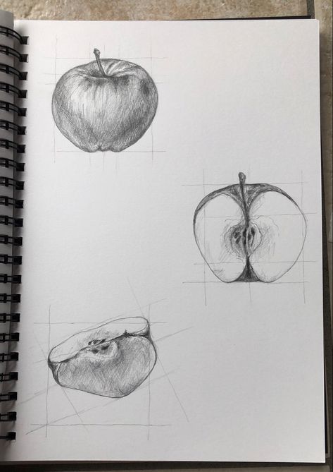 Fruit Pencil Drawing, Apple Pencil Drawing, Apple Sketch, Apple Drawing, Drawing Apple, Gold Art Painting, Drawing Cartoon Faces, Object Drawing, Perspective Art