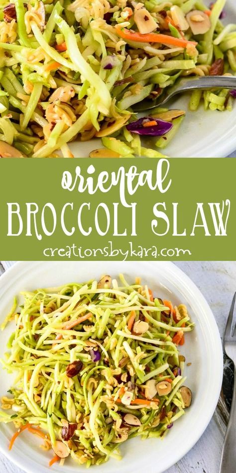 Asian Broccoli Slaw, Broccoli Slaw Salad, Broccoli Slaw Recipes, Asian Broccoli, Slaw Salad, Vegetable Salads, Potluck Salad, Ramen Noodle Salad, Easy Broccoli