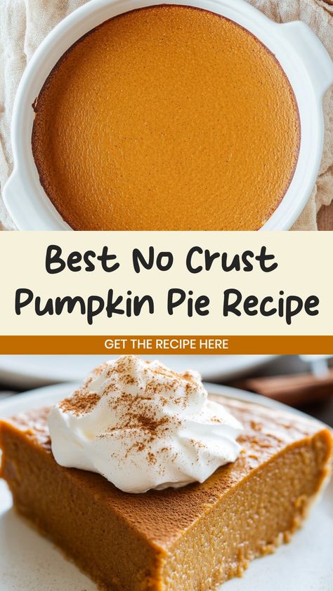 Indulge in the rich and creamy goodness of a delicious no crust pumpkin pie, perfect for satisfying your fall cravings. This easy-to-make dessert is a must-try for any pumpkin lover! With its perfectly spiced pumpkin filling and silky texture, it's sure to be a hit at your next gathering. Enjoy all the flavors of traditional pumpkin pie without the hassle of making a crust – talk about convenient! Blender Pumpkin Pie, Crust Free Pumpkin Pie, Ginger Snap Pie Crust Pumpkin Pie, Pumpkin Pie Without Crust, Homemade Pumpkin Pie With Real Pumpkin, One Pie Pumpkin Pie Recipe, Pumpkin Pie Filling Uses, Pumpkin Pie Filling Recipes, Ginger Snap Pie Crust