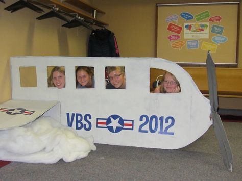 Incredible Race Vbs, Cardboard Airplane, Airport Theme, Vintage Airplane Party, Montessori Work, Around The World Theme, Role Play Areas, Dramatic Play Area, Airplane Theme