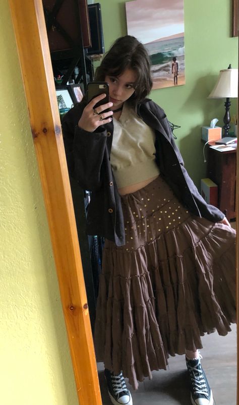 Brown Skirt Outfit Fall, Brown Skirt Outfit, Oc Fashion, Skirt Outfit Fall, Modest Outfit, Long Skirt Outfits, Apostolic Fashion, Aesthetic Fall, Brown Skirts