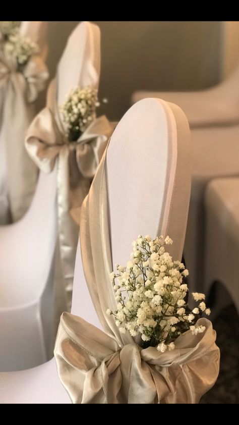 Table And Chair Decorations Wedding, Seat Covers For Wedding Chairs, Modern Wedding Chairs, Brown Chairs Wedding, Wedding Seat Covers, Dining Tablescapes, Simple Church Wedding, Wedding Chair Cover, Brides Chair