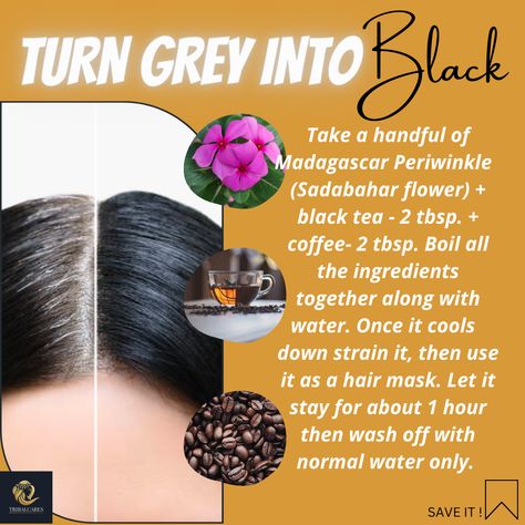 Black Hair Recipes, How To Turn Grey Hair To Black Naturally, Remedies For Black Hair, Grey Hair Rinse, Grey Hair Home Remedies, Reverse Grey Hair, Homemade Hair Dye, Ayurveda Hair Care, Gray Hair Solutions