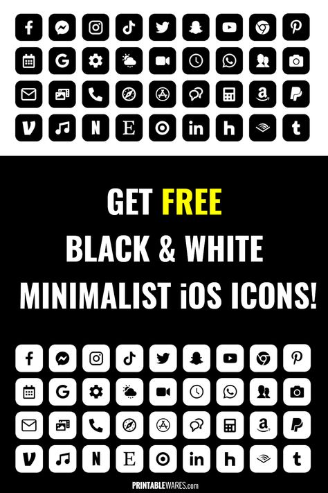 Free Aesthetic iPhone APP Icons: Black & White Black And White Minimalist App Icon, Free Iphone App Icons Black, App Icon Packs Free, Iphone Icon Pack Free, Black And White Ipad Aesthetic, Free Ios Icons, Minimalist Iphone Icons, Cool App Icons Aesthetic, Black And White App Icons Aesthetic