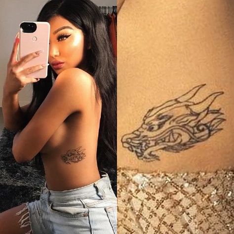 Nikita Dragun Tattoo, Tattoo Rib Cage, Tattoo Rib, Pirate Ship Tattoo, Nikita Dragun, Black Heart Tattoos, Cage Tattoos, Sunset Tattoos, Ribcage Tattoo