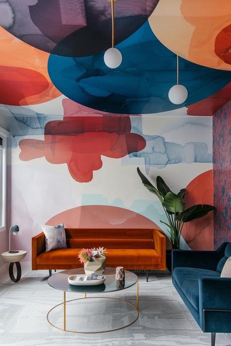 Ceiling Mural Ideas: Transform Your Space! Mural Above Fireplace, Mural Ceiling Ideas, Ceiling Mural Ideas, Ceiling Painting Ideas, Painted Ceiling Ideas, Colourful Mural, Ceiling Artwork, Ceiling Mural, Faux Painting Techniques