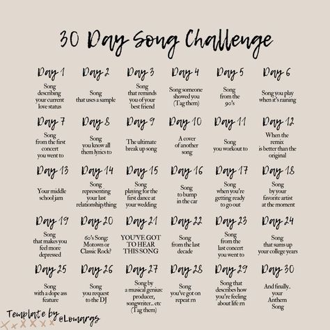 Song Of The Day Template, Song Challenge Instagram, Challenge Instagram, Music Challenge, Song Of The Day, Day Template, 30 Day Song Challenge, Healing Journaling, Song Challenge