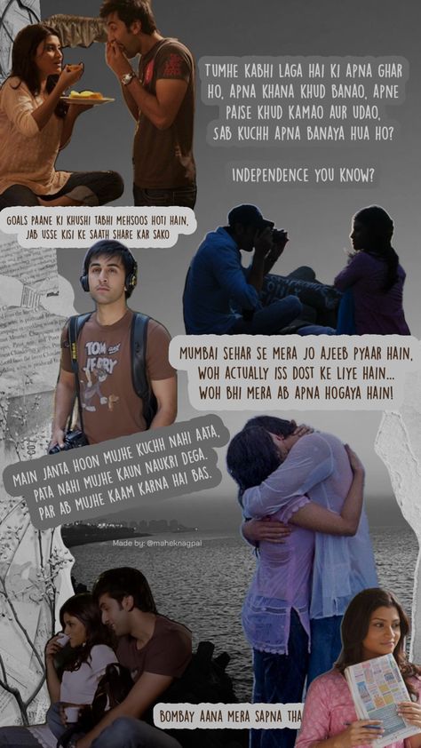 Wake up sid aesthetic quote edit Wake Up Sid Aesthetic, Best Movie Dialogues, Yjhd Quotes, Wake Up Sid, Romantic Dialogues, Best Friend Quotes Meaningful, Cinema Quotes, Movie Dialogues, Bollywood Quotes