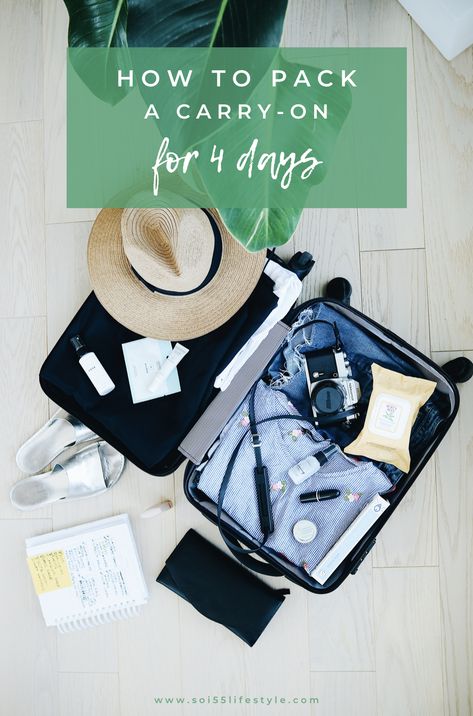 How to pack a carry on for 4 days — Soi 55 Female Packing List, Pack Like A Pro, Relaxing Travel, Best Travel Accessories, Healthy Travel, Wellness Travel, Suitcase Packing, Travel Checklist, Jet Lag