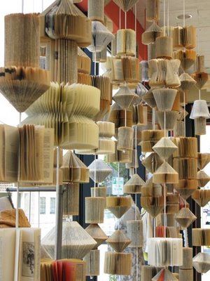 Anthropologie Window Display, Anthropologie Display, Anthropologie Store, Recycled Books, Book Sculpture, Cabin Ideas, Book Folding, 2018 Fashion, Store Displays