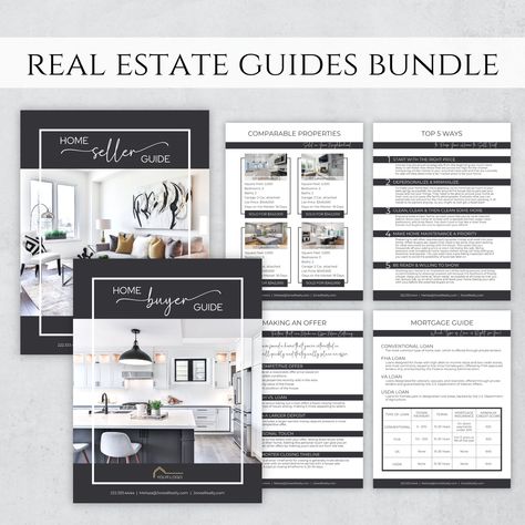 "Instant Download! ✩ ✩ ✩ ✩ ✩ Realtor Presentation Buyer and Seller Guide Templates, Real Estate Packet for Buyers and Sellers, New Client Buyer & Listing Presentation Instill confidence that you're the best agent for the job with these modern real estate guides while saving time and money by purchasing these Buyer & Seller Guides as a set! Realtors: Why spend your valuable time creating marketing material when you can just quickly edit your information in our templates and be ready to go! Customize it as much or as little as you'd like, use all or just some of the pages - it's completely up to you! We know this guide will make your life easier and make clients fall in love. The Buyer's Guide: Our comprehensive 20 page Buyer's Guide walks clients through the entire buying process step by st Realtor Listing Presentation, Real Estate Client Information Sheet, Real Estate Listing Presentation Packet, Buyers Packet Real Estate, Real Estate Buyers Packet, Buyer Packet Real Estate, Seller Guide Real Estate, Buyers Guide Real Estate, Real Estate Buyers Guide