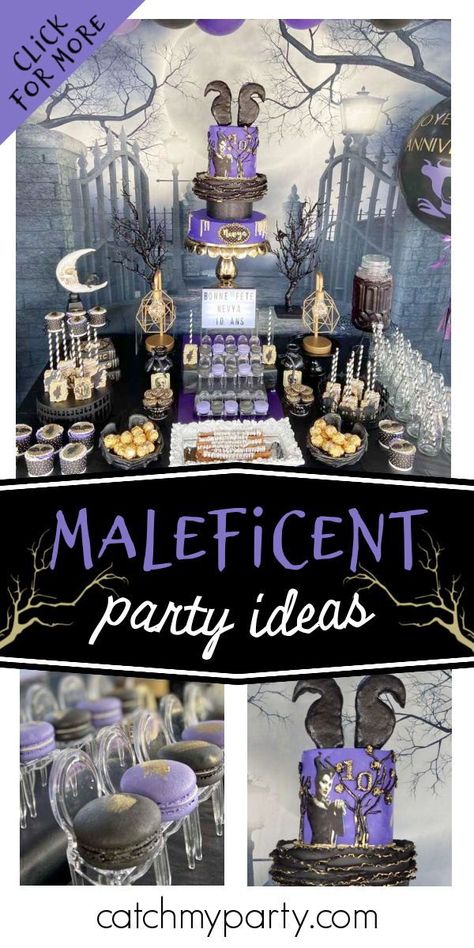 Maleficent Birthday Party Ideas, Maleficent Themed Party, Maleficent Quinceanera Theme, Maleficent Party Ideas, Maleficent Birthday Party, Scary Birthday, Villain Party, Disney Villain Party, Maleficent Party