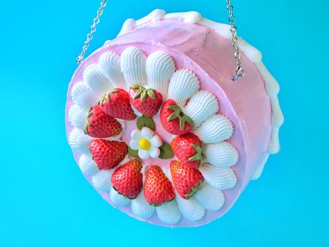 Delicious looking cake purse...have your cake and wear it too. WORLDWIDE SHIPPING Dimensions / sizes:  Ø: 20 cm (7.8 inch)  h: 11 cm (4.3 inch)                  - This statement purse will turn some the heads, you will rock any event you attend and you will make a sensational impression; - You can wear it in different ways, as a shoulder bag / cross body bag or a purse / clutch (the chain can be easily removed using the lobster clasps);  - It has the necessary space for your mobile phone, credit Handmade Artistic Pink Bag, Pink Handmade Artistic Bag, Candy Purse, Strawberry Purse, Strawberry Coin Purse, Cake Purse, Cake Bag, Whipped Cream Cake, Statement Purse