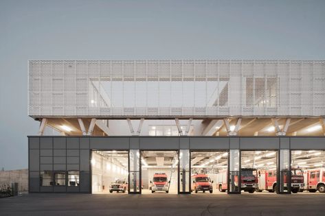 Warehouse Facade, Perforated Metal Panel, Timber Architecture, Glazed Brick, Concrete Facade, House Essentials, Timber Beams, Exposed Concrete, Adaptive Reuse