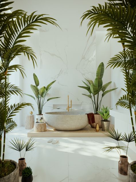 Tropical Interior Design, Drawing Room Decor, Tropical Bathroom, Tropical Interior, Trend Clothes, Bathroom Plants, Bathroom Design Decor, Bathroom Trends, Door Ideas