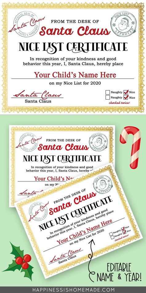 Santa Nice List Certificate Free Printable, Christmas Certificate Printable, Santa Certificate Free Printable, Elf Nice List Free Printable, Elf On The Shelf Nice List Printable, Elf Certificate Free Printable, From The Desk Of Santa Free Printable, Santa Wish List Free Printable, Naught Or Nice List Free Printable