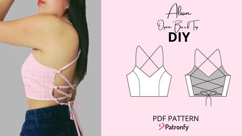 DIY Alisson Open Back Top | How To Make a Open Back Top with Sewing Pattern | How to Make a crop top | Patronfy Diy Crop Top Pattern, Crop Tank Top Sewing Pattern, Top Pattern Sewing, Crop Top Sewing Pattern, Tank Top Sewing Pattern, Diy Crop Top, Crop Top Pattern, Backless Crop Top, Diy Tops