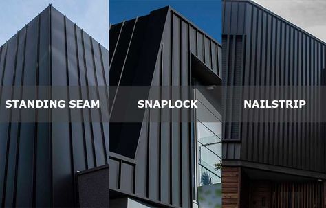 Colour Bond Exterior Cladding, Colour Bond Cladding, Colourbond Cladding House Exterior, Exterior Cladding Ideas, Zinc Cladding, Black Cladding, Roof Cladding, Exterior Wall Cladding, Modern Roofing