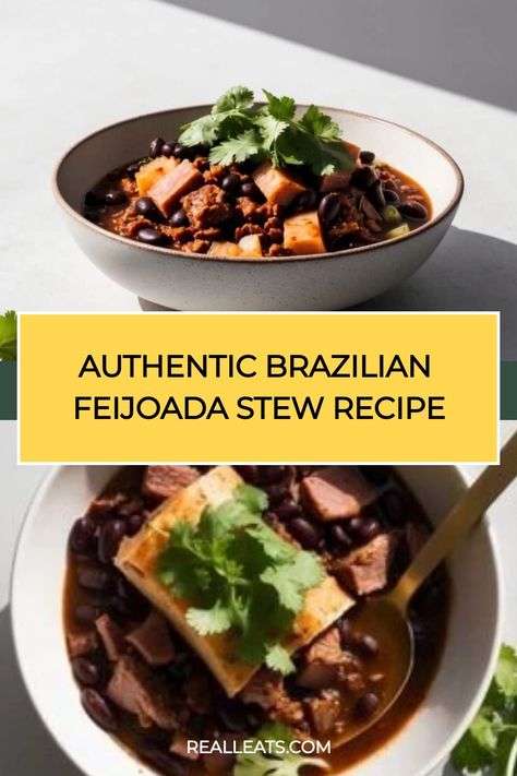 Authentic Brazilian feijoada stew with black beans, meat, and fresh cilantro in a bowl. Brazilian Stew, Brazilian Black Beans, Brazilian Feijoada, Feijoada Recipe, Beef And Pork, Cooking White Rice, Stew Recipe, Brazilian Food, Beef Brisket