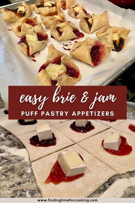 Easy Appetizers Brie, Brie Tarts Holiday Appetizers, Baked Brie In Puff Pastry With Jam Bites, Brie Jam Appetizer, Brie Pastry Appetizer, Breakfast Horderves Appetizers, Pastry Brie Bites, Easy Fun Charcuterie Board, Charcuterie Hors D’oeuvres