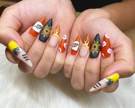 Anime Nail Designs, Anime Inspired Nails, Naruto Nails, Anime Nail, Dot Nail Art, Anime Nails, October Nails, Stiletto Nails Designs, Inspired Nails