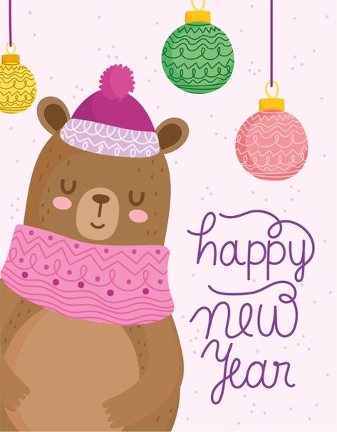 Happy New Year Cute Images, Happy New Year 2024 Cute, Happy New Year 2024 Drawing, New Year Illustration Design, 2024 New Year, Happy New Year Card Design, Winter Calligraphy, Happy New Year Drawing, Happy New Year Illustration