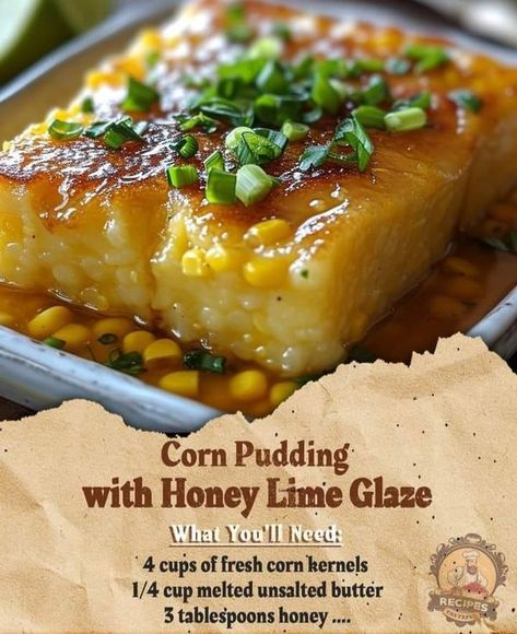 Corn Pudding With Honey Lime Glaze, Lime Glaze, Corn Pudding, Honey Glaze, Honey Lime, Honey Recipes, Glaze Recipe, Paula Deen, Family Kitchen