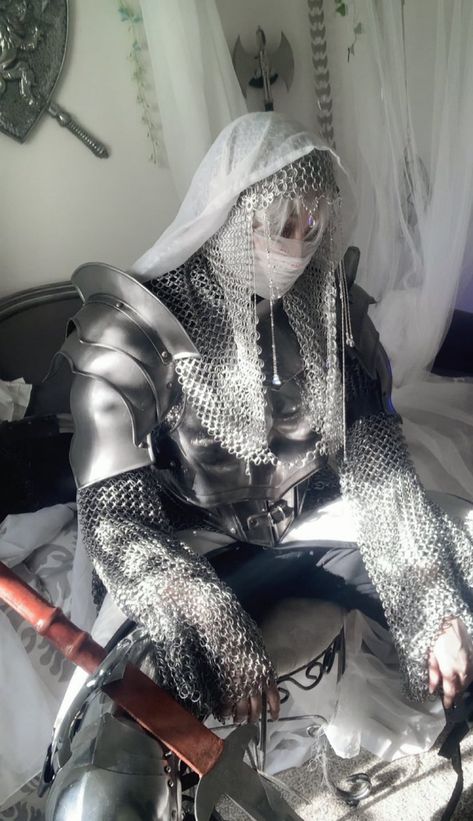 Armor Shoulder Plate, Chainmail Armor Women, Norse Armor Female, Swan Armor, Skeleton In Armor, Knight Armor Aesthetic, White Armor Knight, Knight Costume Aesthetic, Modern Knight Armor