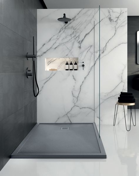 Bilik Air, Bad Inspiration, Wet Room, Bathroom Design Decor, Bathroom Design Luxury, Stylish Bathroom, Marble Bathroom, Shower Tray, Small Bathroom Decor