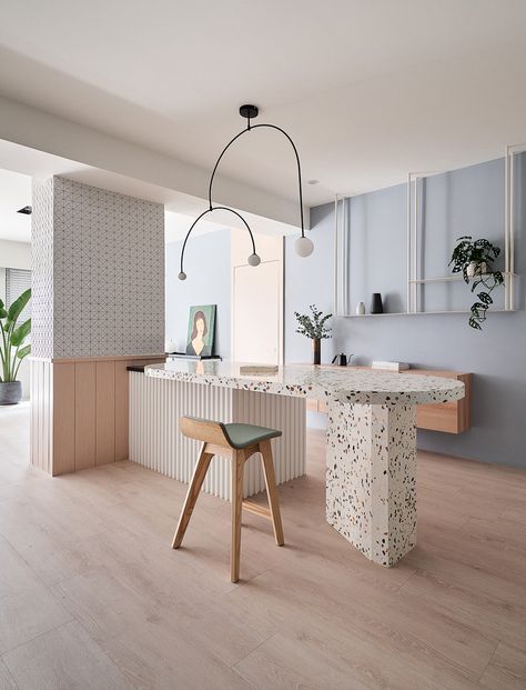 Gallery of Ne_On Apartment / NestSpace Design - 7 Terrazzo Decor, Blue Interior Design, Desain Pantry, Interior Design Per La Casa, Interior Minimalista, 아파트 인테리어, Design Del Prodotto, Blue Interior, Minimalist Interior