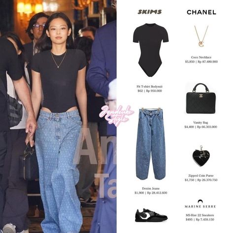 New Jeans Style Outfit Kpop, Jennie Spot Outfit, Jennie Outfits Casual, Jennie Outfit Ideas, Kim Jennie Outfits Casual, Kpop Outfits Blackpink, Jennie Clothes, Jennie Outfits, Fame Clothes