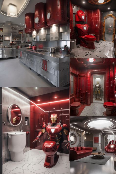 Avengers Bathroom, Iron Man Home, Iron Man Bedroom, Iron Man Room, Superhero House, Iron Man Theme, Men's Bedroom Design, Man Home Decor, Superhero Bathroom