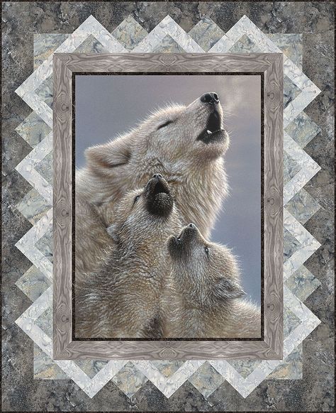 Wildlife Quilts, Beautiful Wolf, Panel Quilt Patterns, Fabric Panel Quilts, Singing Lessons, Scrap Quilt Patterns, Picture Quilts, The Loyal, Quilt Border