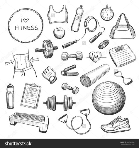 Gym Drawing, Sports Party Centerpieces, Sports Bra Pattern, Banner Design Inspiration, Sport Banner, Drawing Exercises, Bra Pattern, Sports Graphics, Exercise Equipment