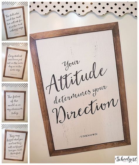 Burlap Classroom Decor, Your Attitude Determines Your Direction, Shabby Chic Classroom, Shabby Farmhouse, Farmhouse Classroom, Classroom Decor High School, Vintage Burlap, Classroom Quotes, Quotes Ideas