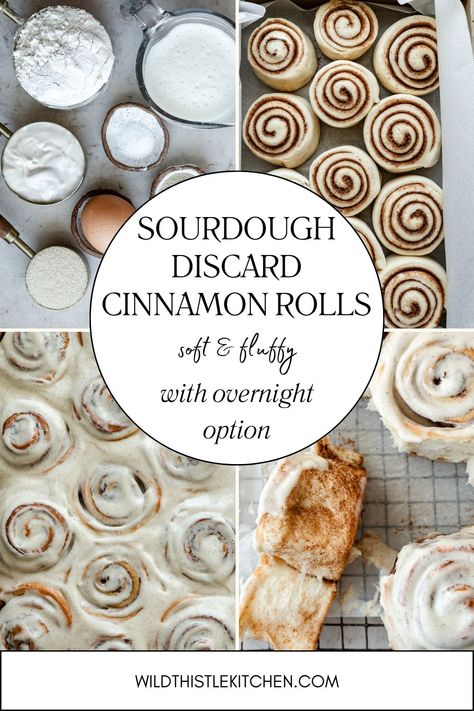 These Sourdough Discard Cinnamon Rolls are soft, fluffy, fragrant, ooey-gooey and so delicious. A great way to use up your sourdough discard, these rolls come together with simple pantry staples and are easy to throw together same day or the night before and bake up the next morning. The vanilla bean cream cheese icing seals the deal and makes them totally irresistible! #sourdoughdiscardcinnamonrolls #sourdoughdiscardrecipes Sourdough Cinnamon Rolls Discard Recipes, Sourdough Discard Rolls Recipe, Sourdough Discard Crossaints, Cinnamon Rolls Sourdough Discard, Same Day Sourdough Cinnamon Rolls, Sourdough Cinnamon Rolls Discard, Discard Sourdough Cinnamon Rolls, Sourdough Cinnamon Rolls Overnight, Same Day Sourdough Recipes