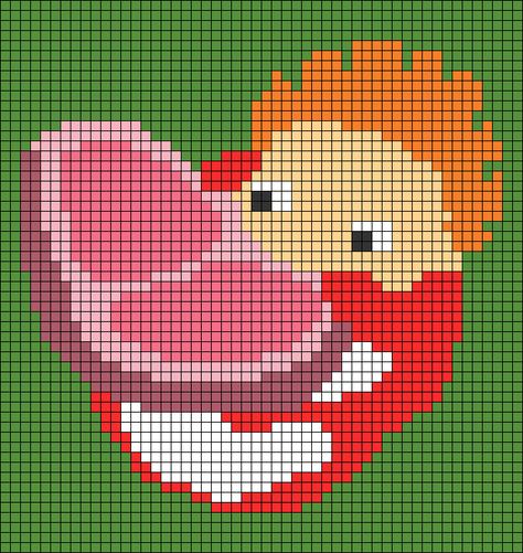 Alpha pattern #153526 | BraceletBook Alpha Patterns Crochet Studio Ghibli, Ponyo Grid Pattern, Ponyo Pixel Grid, Tapresty Crochet Alpha Patterns, Crochet Pixel Art, Crochet Alpha Pattern, Ghibli Crochet, Pixel Grid, Pattern Vest