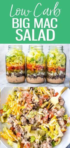 Low Carb Big Mac Salad, Big Mac Dressing, Meal Prep Low Carb, Low Carb Big Mac, Salad Jars, Big Mac Salad, Mac Salad, Low Carb Meal Prep, Salad Meal Prep