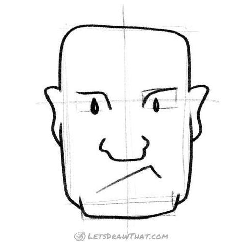 How to draw heads from simple shapes: a square head for a strong man. A step by step drawing tutorial. Square Head Drawing, Head Cartoon Drawing, Pencil Outline, Draw Heads, Head Comic, A Strong Man, Head Cartoon, Triangle Eye, Triangle Head