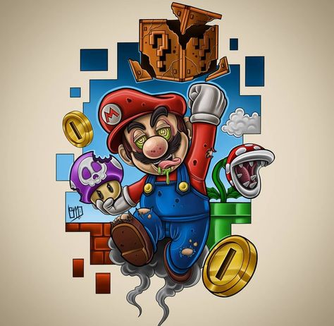 Mario Tattoo, Arte Doodle, Graffiti Doodles, Super Mario Art, Graffiti Characters, Nintendo Art, Mario Art, Dope Cartoon Art, Desenho Tattoo