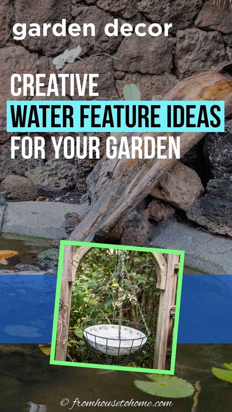 I love these easy DIY water features for the yard! I only have a small area in my garden to add a pondless water fountain and I'm going to use one of these ideas. #fromhousetohome #gardenideas #fountain #diyprojects #landscapedesign #waterfeatures Water Features For The Yard, Diy Pondless Water Feature, Wall Water Features, Ground Water Feature, Pondless Water Feature, Water Feature Ideas, Japanese Inspired Garden, Diy Water Feature, Water Feature Wall