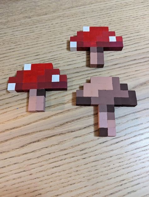 Wooden Block Minecraft Wall Art, Set of 3 Hand Painted Mushrooms - Etsy Australia Minecraft Mushroom Wooden Blocks, Axolotl Minecraft Block Art, Mooshroom Art Minecraft, Minecraft Blocks Diy, Minecraft Wall Mural, Minecraft Block Craft, Minecraft Mushroom Pixel Art, Wooden Block Minecraft, Minecraft Wooden Block Crafts