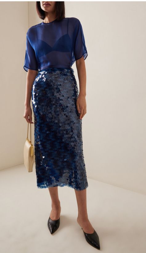 Blue Sequin Skirt Outfit, Sequins Top Outfit, Embellished Midi Skirt, Crochet Maxi Skirt, Sequin Midi Skirt, Color Combos Outfit, Cotton Maxi Skirts, Cotton Midi Skirt, Glam Outfit