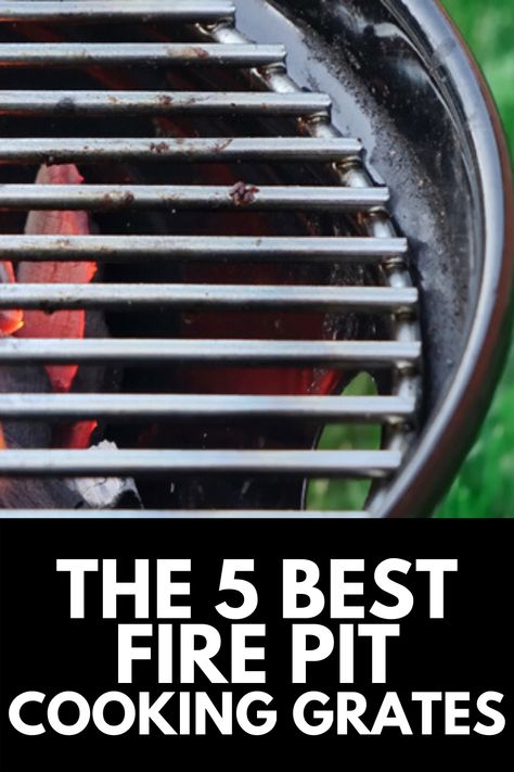 Here, we review the best fire pit cooking grates on the market today! Read more at OwnTheYard.com! Diy Outdoor Cooking Fire Pits, Fire Pit Cooking Grate Diy, Diy Fire Pit Grill, Fire Pit Grill Ideas, Cooking Fire Pit, Fire Pit Cooking Grill, Fire Pit Grill Grate, Best Fire Pit, Homemade Fire Pit