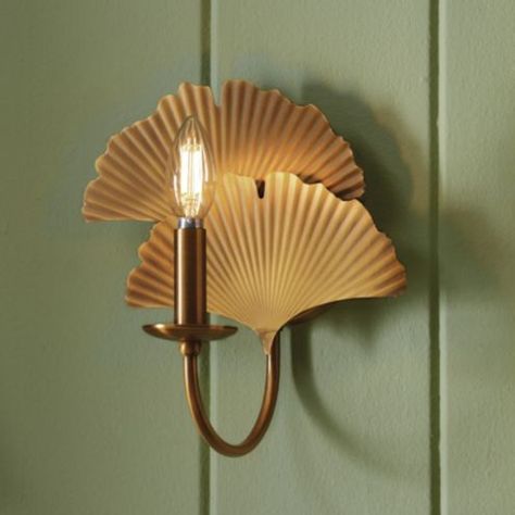 Aberdeen Gold Ginko Leaf Wall Sconce Light Fixture with Shade Art Nouveau Chandelier, Lisbon Bathroom, Sconces Over Bed, Decoration For Wall, Hanging Leaf, Gold Sconces, Jackson Aesthetic, French Lighting, Wall Design Ideas